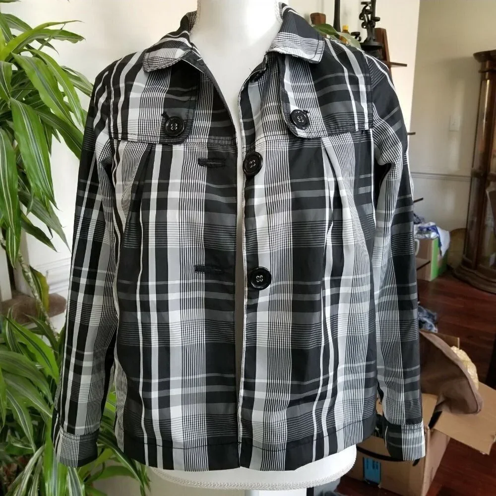 Vtg United Colors Of Benetton Girls Sz XL Jacket Black & White Plaid 90s Shacket